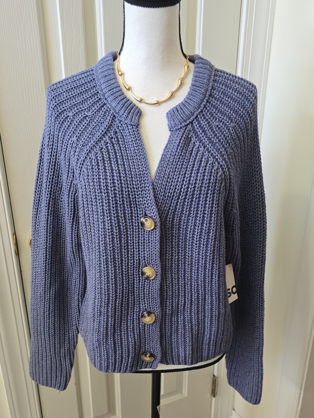 SO BRAND WOMEN'S JUNIOR SIZE CHUNKY BLUE CARDIGAN V-NECKLINE SWEATER SIZE LARGE